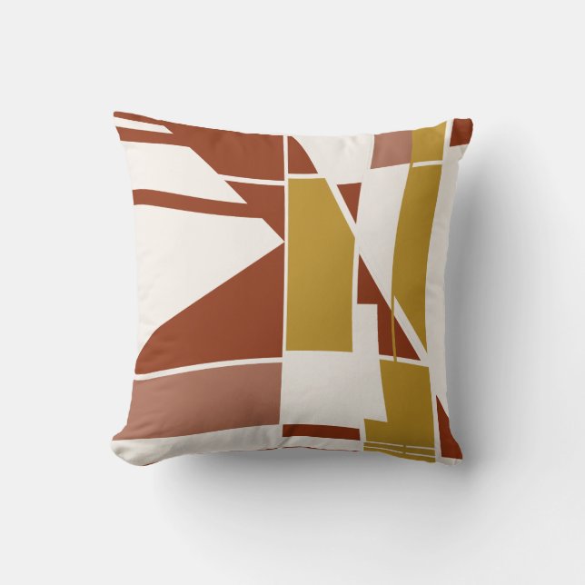 Gold Rust Beige Mauve op wit geometrisch Abstract Kussen (Voorkant)