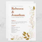 Gold Rust Leaf Terracotta Wedding Program Card Programma (Voorkant / Achterkant)