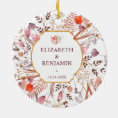 Gold Rustic Boho Chic Fall Wildflowers Wedding Keramisch Ornament (Achterkant)