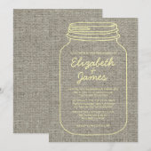 Gold Rustic Burlap Mason Jar Invitations de mariag (Devant / Derrière)