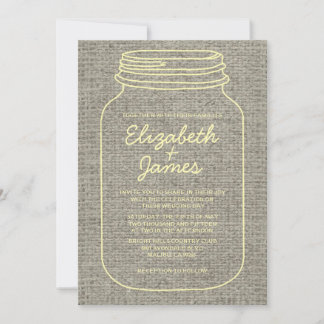 Gold Rustic Burlap Mason Jar Invitations de mariag