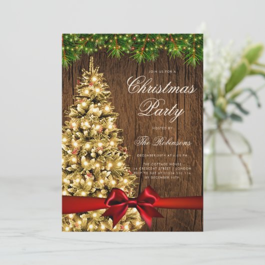 Gold Rustic Christmas Tree Invitation Menu du prog (Debout devant)