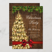 Gold Rustic Christmas Tree Invitation Menu du prog (Devant / Derrière)