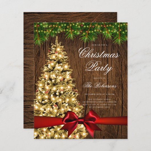 Gold Rustic Christmas Tree Invitation Menu du prog (Devant / Derrière)