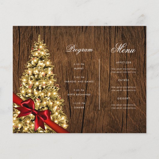 Gold Rustic Christmas Tree Invitation Menu du prog (Dos)