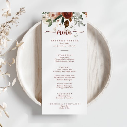 Gold Rustic Coloré Floral Diner Menu