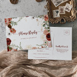 Gold Rustic Coloré Floral Menu Choix RSVP<br><div class="desc">Cette carte postale rsvp de choix à la carte fleurie et rustique dorée est parfaite pour un mariage simple. Le design est composé de marsala peinte à la main,  de rose,  de rougeur,  de bordeaux et de fleurs dorées avec des feuilles verts disposés en de belles couronnes.</div>