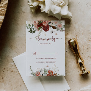 Gold Rustic Colorful Floral Calligraphy RSVP Kaartje