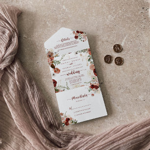 Gold Rustic Colorful Floral Wedding All In One Uitnodiging