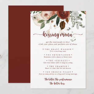 Gold Rustic Floral Mariage Kissing Menu Carte de j