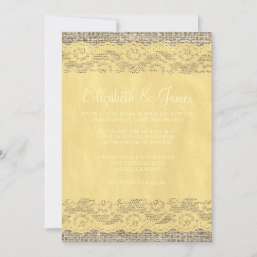 Gold Rustic Lace Wedding Invitations Kaart (Voorkant)
