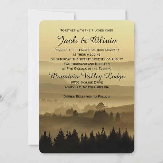 Gold Rustic Mountain Wedding Kaart (Voorkant)