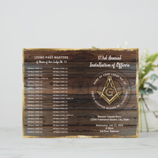 Gold Rustic Wood Bifold Modèle du programme maçonn (Debout devant)