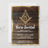 Gold Rustic Wood Invitations maçonniques | Franc-m (Devant)