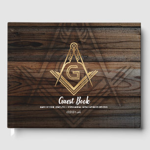 Gold Rustic Wood Masonic Guest Book   Freemason Gastenboek