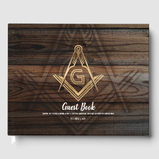 Gold Rustic Wood Masonic Guest Book | Freemason Gastenboek