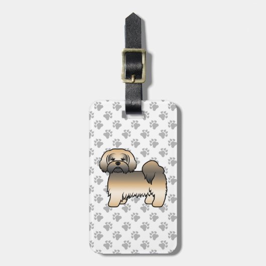 Gold Sable Lhasa Apso Cute Dog & Custom Text Bagagelabel (Voorkant verticaal)