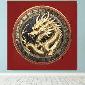 Gold Sacred Eastern Dragon Medallion Canvas Afdruk (Insitu (Houten vloer))