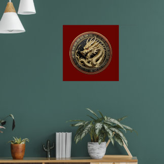 Gold Sacred Eastern Dragon Medallion Poster