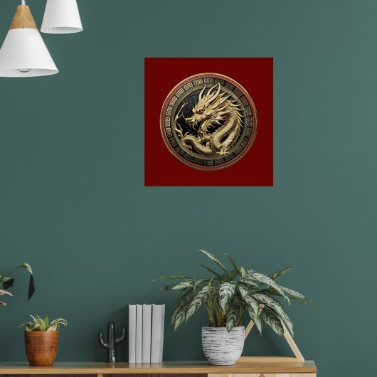 Gold Sacred Eastern Dragon Medallion Poster (Woonkamer 1)