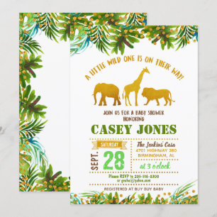 Gold Safari Animal Baby shower Invitation Kaart