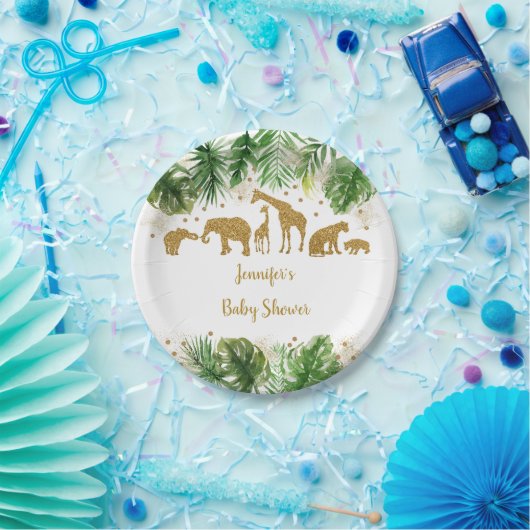 Gold Safari Animal Baby shower Papieren Bordje (Feest)