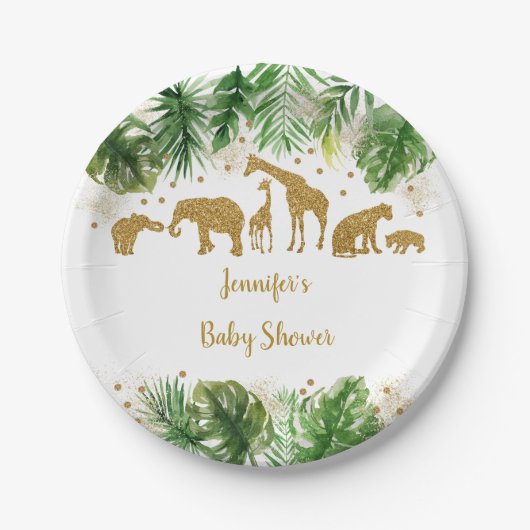 Gold Safari Animal Baby shower Papieren Bordje (Voorkant)