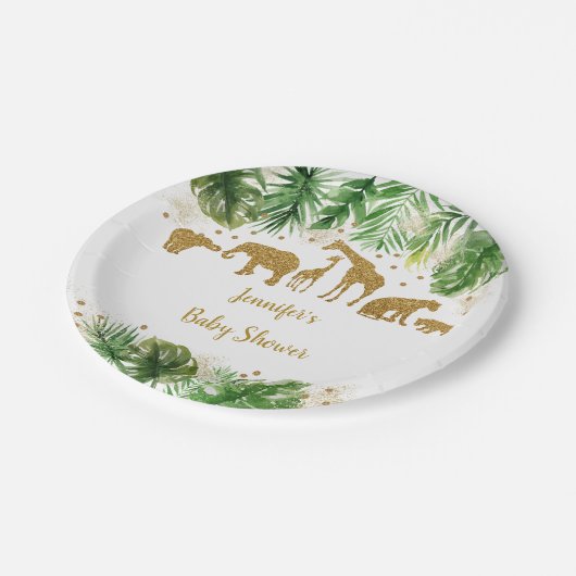 Gold Safari Animal Baby shower Papieren Bordje (Gekanteld)