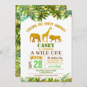 Gold Safari Animal Verjaardag Uitnodiging (Voorkant / Achterkant)