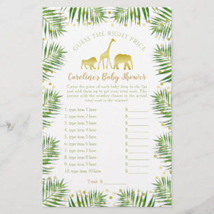 Gold Safari Animals Baby shower raad prijsspel