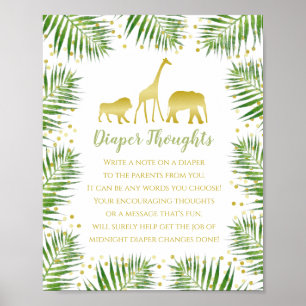 Gold Safari Baby shower Diaper Thoughts Game Sign Poster