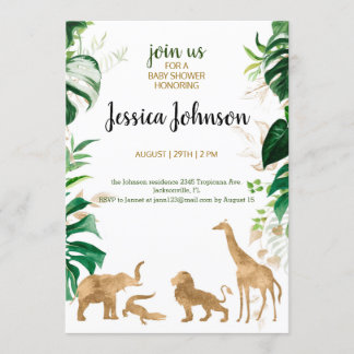 Gold Safari Baby shower Uitnodiging