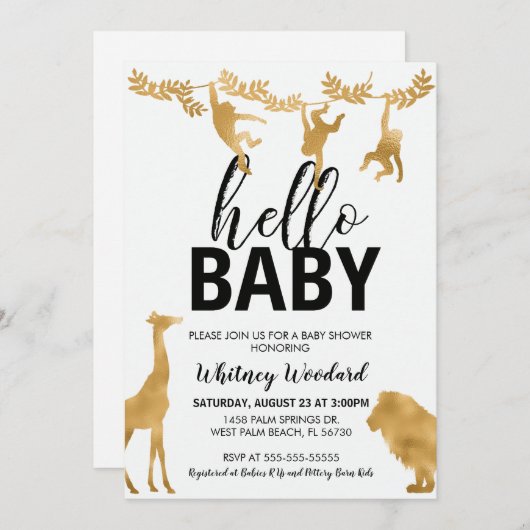 Gold Safari Baby shower Uitnodiging (Voorkant / Achterkant)