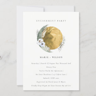 Gold Saga Green Floral Fiançailles Invitation