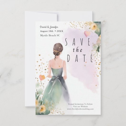 Gold Sage Green Eucalyptus Save The Date (Voorkant)