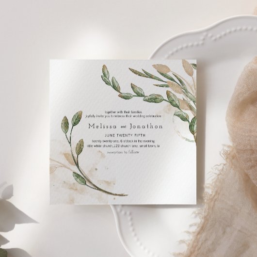 Gold Sage Green Floral Elegant Wedding Invitation