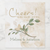 Gold Sage Green Floral Mariage Étiquette de vin (Étiquettes simples)