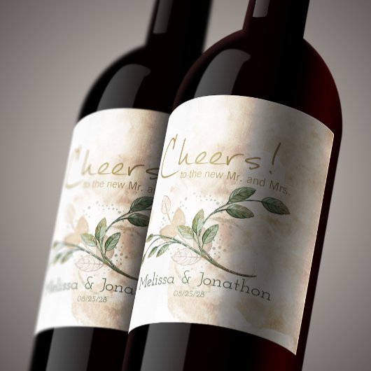 Gold Sage Green Floral Mariage Étiquette de vin