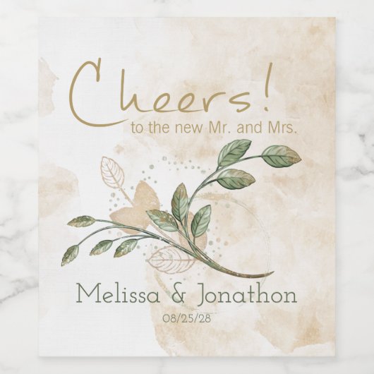 Gold Sage Green Floral Weddenschap Wine Label Wijn Etiket (Enkel label)