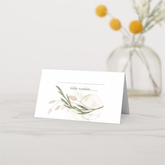 Gold Sage Green Floral Wedding Place Card (Voorkant)