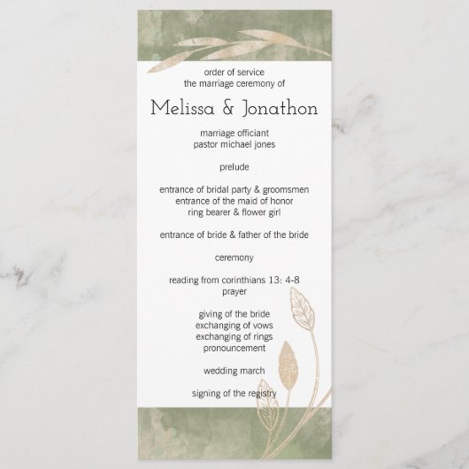 Gold Sage Green Floral Wedding Programme (Devant)