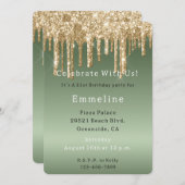 Gold Sage Green Sparkle Glitter Drips Verjaardag Kaart (Voorkant / Achterkant)