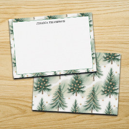 Gold Sage Pine Trees Winter Custom Notitiekaartje