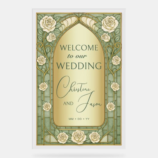 Gold Sage Stained Glass Floral Wedding Welcome  (Recto)