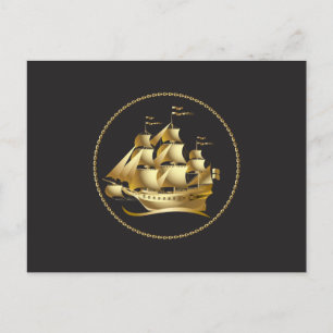 Gold Sailboot Nautical Briefkaart