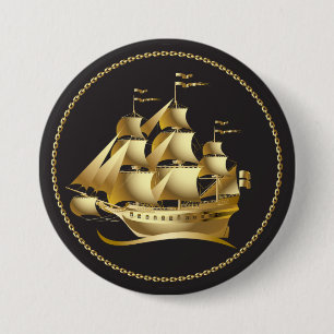 Gold Sailboot Nautical Ronde Button 7,6 Cm