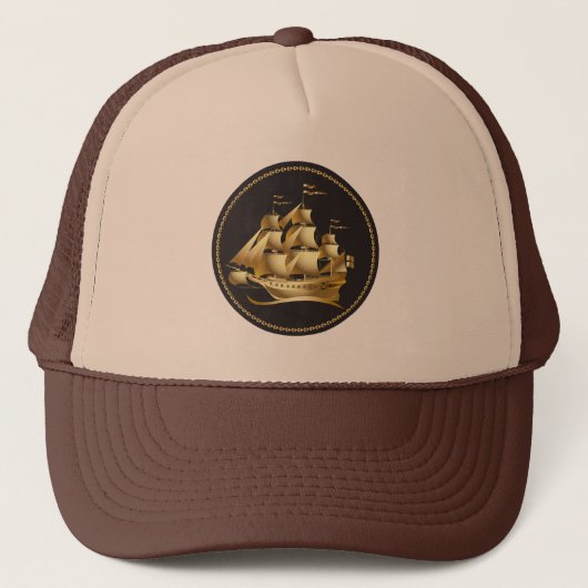 Gold Sailboot Nautical Trucker Pet (Voorkant)