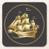 Gold Sailboot Nautical Vierkante Kartonnen Onderzetter (Voorkant)