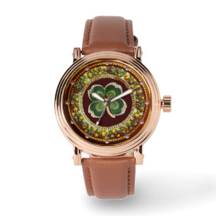 Gold Saint Patrick Shamrock Jewel met Pearls Horloge