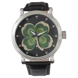 Gold Saint Patrick Shamrock Jewel met Pearls Horloge